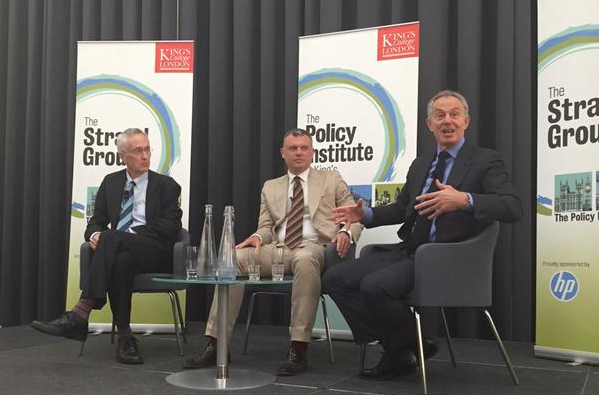 JohnRentoul's tweet photo. "Conquering the world": Tony Blair and @MichaelBarber9 at @thestrandgroup: full transcript http://t.co/uTrzqMKAg9 http://t.co/9WD9sHnaVa