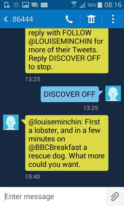 moragdonkin's tweet photo. @twitter DISCOVER OFF!!! is this a scam or just harassment from yourselves? Please stop texting me http://t.co/PwUkLRjulG