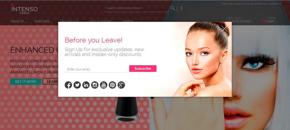 getintenso's tweet photo. We are listening to your requests. Here is our new POP UP with exit intent technology #magento http://t.co/4x1WaXmjok http://t.co/YJlIVgk9D3