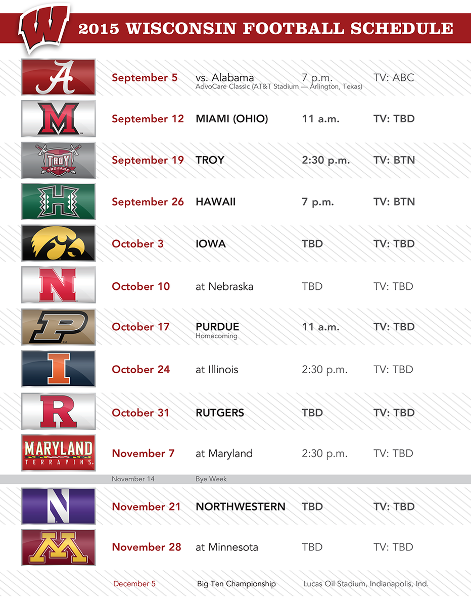 Wisconsin Badgers Football Schedule Printable Printable World Holiday