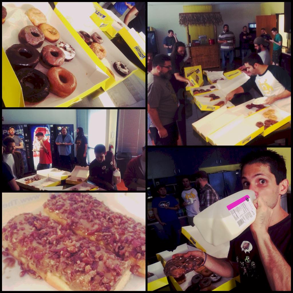 SwordCoast's tweet photo. The @SwordCoast team unwinds with 1-million calories worth of donuts to celebrate heading to #E32015  ! http://t.co/Q4K1qdO9ra