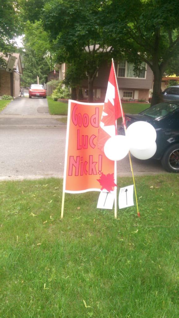 BHeffernan91's tweet photo. We have some fantastic ppl in our life! This was on the lawn tis morning for @nheffernanjr! #GoCanadaGo #offtoEngland http://t.co/hJqacJWugr