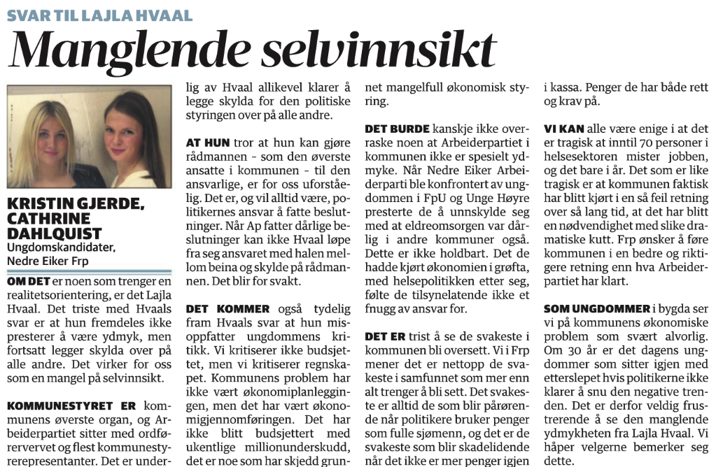 kristinlgjerde's tweet photo. Jeg og @cathrinelowerd har sett oss lei av Aps bortforklaringer og ansvarsfraskrivelser i Nedre Eiker kommune! #NEK http://t.co/2kcSBOrfhw