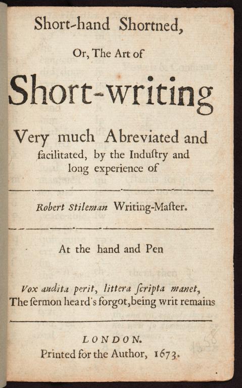 UoLondon's tweet image. Struggling with your #shorthand? Maybe this 1673 text from @SenateHouseLib would help? #journalismproblems