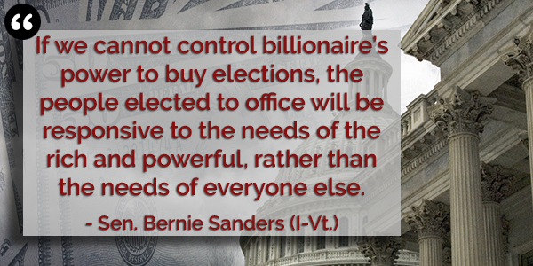 SenSanders's tweet image. The billionaires, and their super-PACs, increasingly control the American political process. This is not democracy.