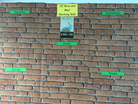 MrsLSimcock's tweet photo. @mrsvernon66 The working wall is up! Can't wait for Y10 to add their ideas! #progress #ofmiceandmen #questionstems http://t.co/4YhgRpxeLB