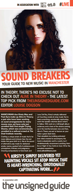 unsignedguide's tweet photo. Explore the delicate, intricate alternative pop from this week's @citylifeextra #SoundBreakers @aliveintheory http://t.co/9Q0HyDE1kU
