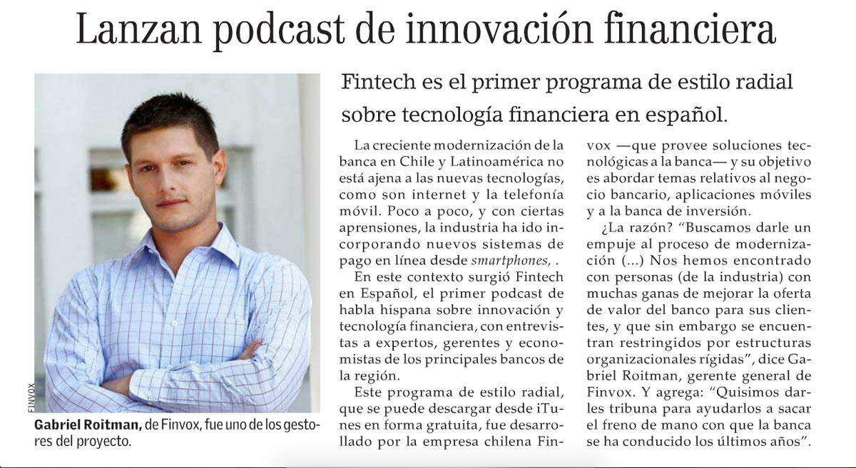 Lanzan podcast de innovación financiera buff.ly/1GhdufH <a href="/EYN_ELMERCURIO/">Economía y Negocios</a> <a href="/mfuenzalida/">matias fuenzalida</a> <a href="/jpdelpi/">Juan Pablo Delpiazzo</a> <a href="/ramon_heredia/">Ramón Heredia Jerez</a>