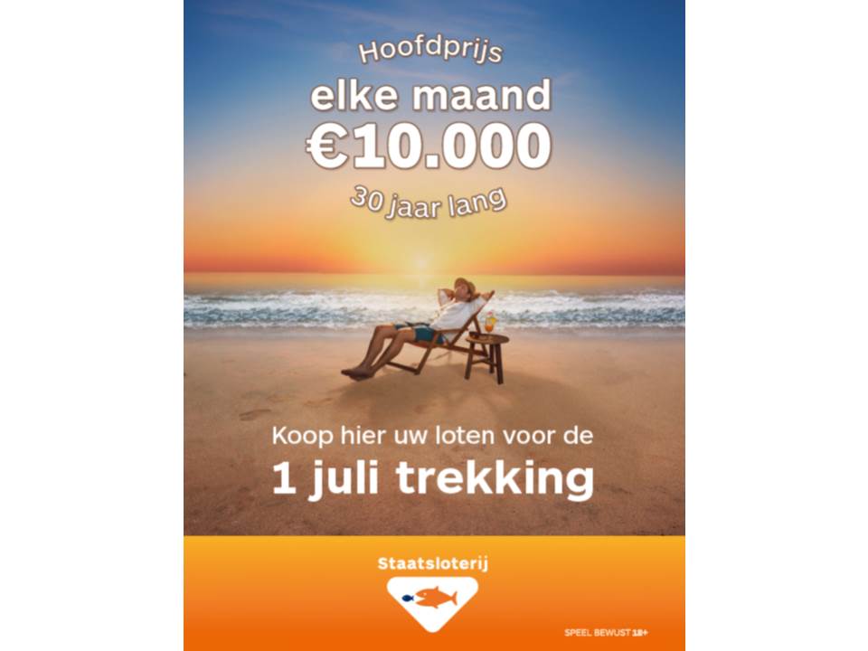 "Heeft u talent voor relaxen?" Speel mee met de 1 juli trekking en maak kans op € 10.000,-, 30 jaar lang! cigo.nl 18+