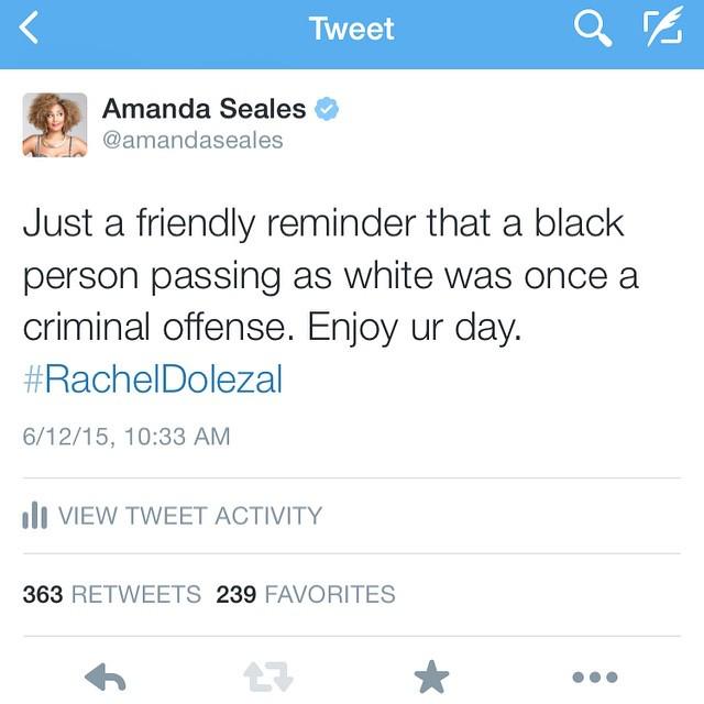 amandaseales's tweet image. As folks dust off, starch, &amp;amp; iron their capes in defense of #RachelDolezal We r reminded that privilege continues t…