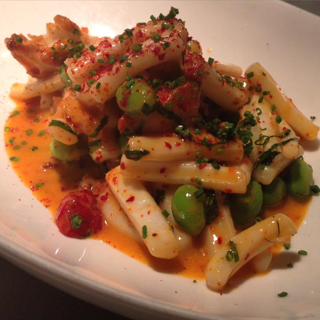 ModelMilkBistro's tweet image. Fricassee of calamari, guanciale, edamame, pimentom, garlic croutons. 
#modelmilk #fromdayone #calamari #yycfood