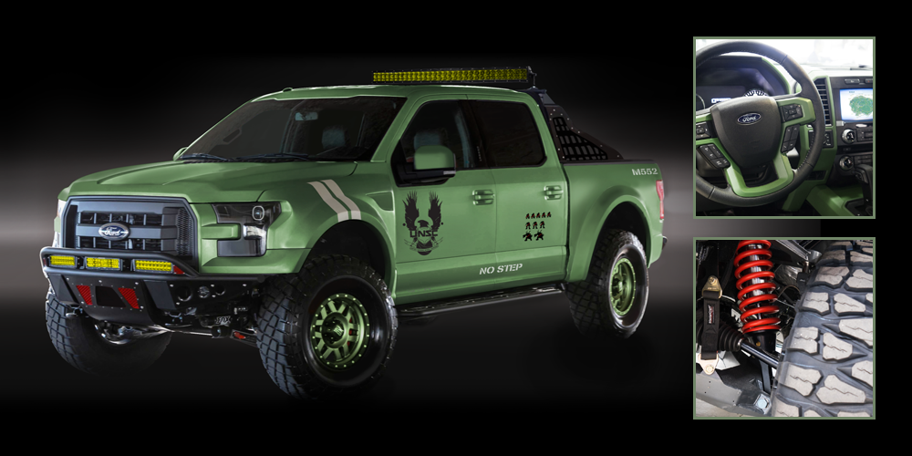 Halo's tweet photo. It's not the Warthog, but we think Blue Team would be right at home riding in this Ford F-150 Halo Sandcat. http://t.co/6Tu1CqdYPU