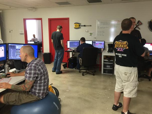 pmasher's tweet image. Last minute team meetings before our livestream at 5 pm! #DD2 #InfluenceWeek