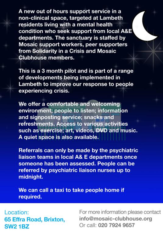 MsVanessaChase's tweet image. @SiaC are very proud to be in collaboration with the Evening Sanctuary @GroupParanoia @LiveWellLambeth