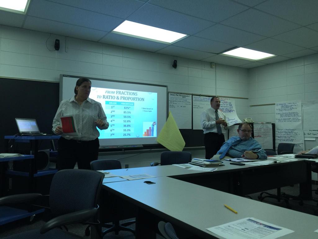 Specialists Smith and Truitt talk math coherence with Leadership Team at Gheens
