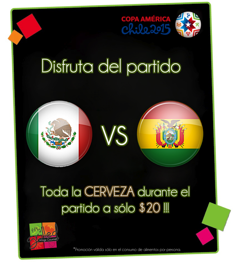 fiftygrilled's tweet photo. Sigue a @miseleccionmx en su debut en la #CopaAmerica2015 
Ven a @fiftygrilled y disfrútalo con nosotros!!!! http://t.co/8pWRJ3Z59z