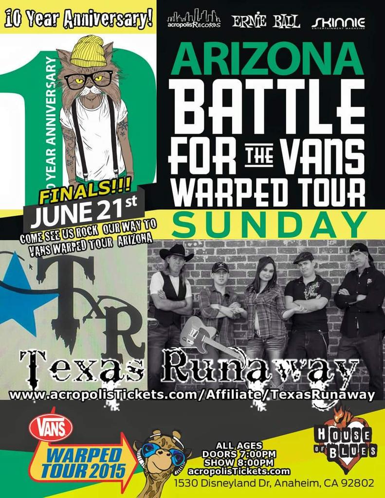 pebble668's tweet photo. My daughter's band #TexasRunaway is in the finals..#BattlefortheVansWarpedTour http://t.co/q6t5jEbuYO