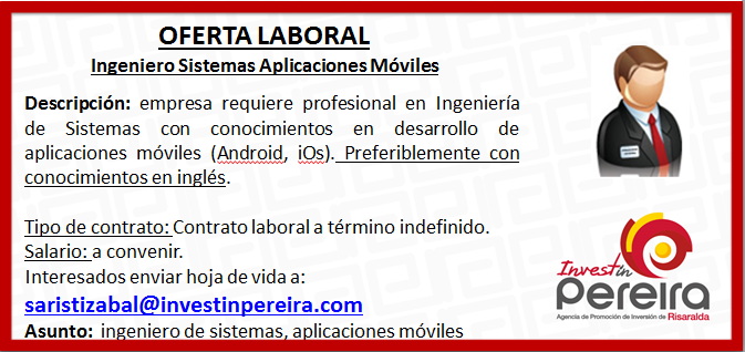 AgenciaPromoPei's tweet photo. #EmpleoSíHay #IngenieroSistemas vía @InfiPereira @UTPereira @Ulibre_pereira @UCPereira @SENAComunica @Cidca http://t.co/OFxlSc5YTH