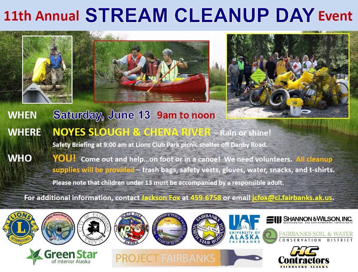 Stream Cleanup Day is tomorrow! To volunteer, head to Lions Club Park off Danby Rd in #Fairbanks at 9 am.