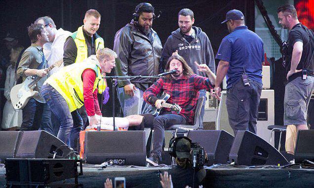 XSManchester's tweet photo. Dave Grohl has fallen off a stage in Sweden and broken his leg. But guess what - he carried on with the show. http://t.co/sN2g3TKRqp