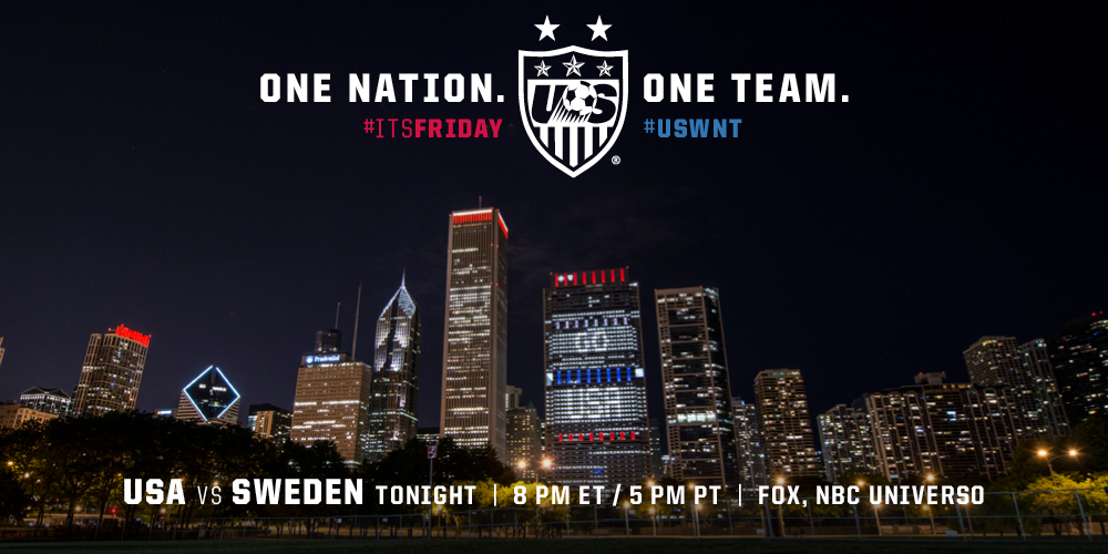 Good luck to our #USWNT tonight against #SWE. We are all supporting you !! #OneNationOneTeam