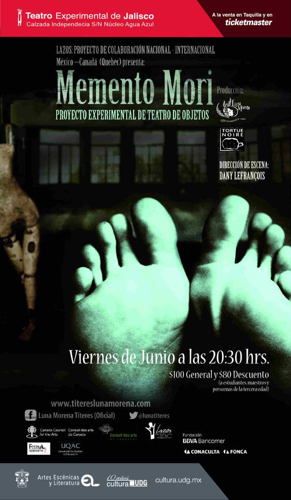 Todos los viernes de junio a las 8:30 pm, Memento Mori de <a href="/Lunatiteres/">Luna Morena Títeres</a> en el Teatro Experimental de Jalisco.