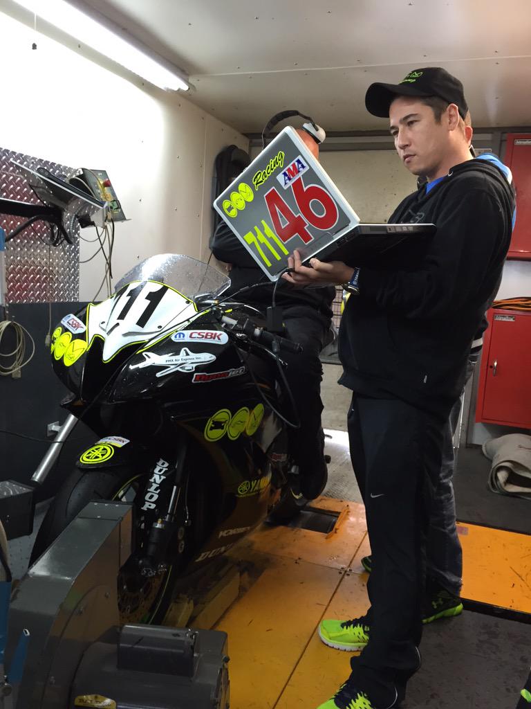 SPYKECANADA's tweet photo. Mike @ocmracing1 hard at work today analyzing dyno results @calabogiemotors @cdnsuperbike http://t.co/KRUGqs0BUc