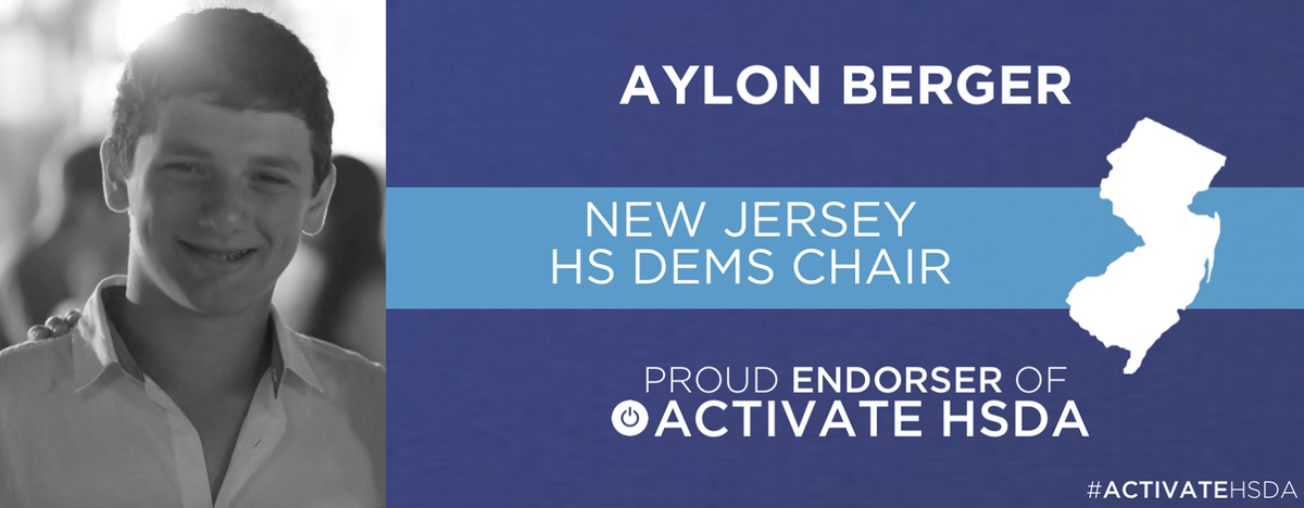 ActivateHSDA's tweet photo. We are thankful for the endorsement of @AylonBerger, Chair of the New Jersey High School Democrats! http://t.co/9fnzFzf33W