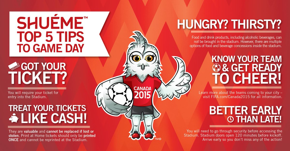FIFAWWC's tweet photo. FAN INFO: Some fans missed K.O. at 1st Moncton games. #FRA #COL #ENG #MEX fans: Arrive early! http://t.co/hlP6UwFnxw http://t.co/lqTklg4xN1