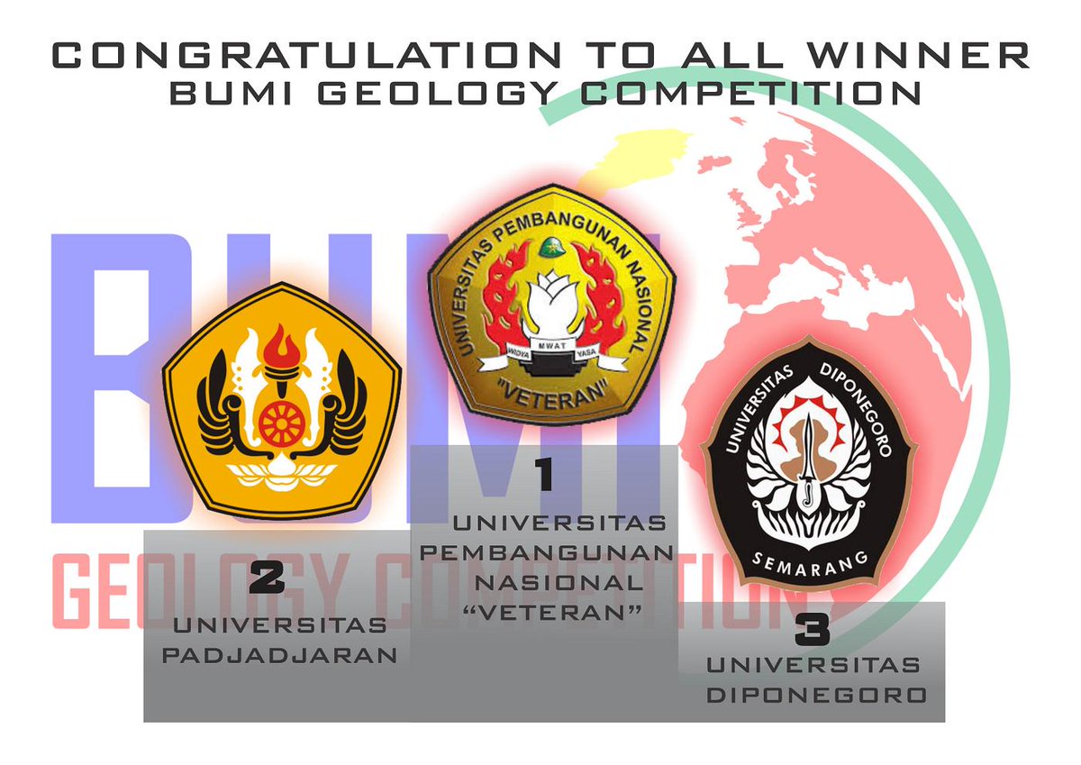 Selamat kami ucapkan kepada tim-tim berikut yang telah menjadi juara pada BUMI Geology Competition