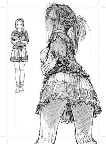 娘の彼の前で娘の服を着させられてちょっと恥ずかしいけど自分だってまだまだ負けてないと思う母のかわいい反撃的なラフを描く息抜き。 