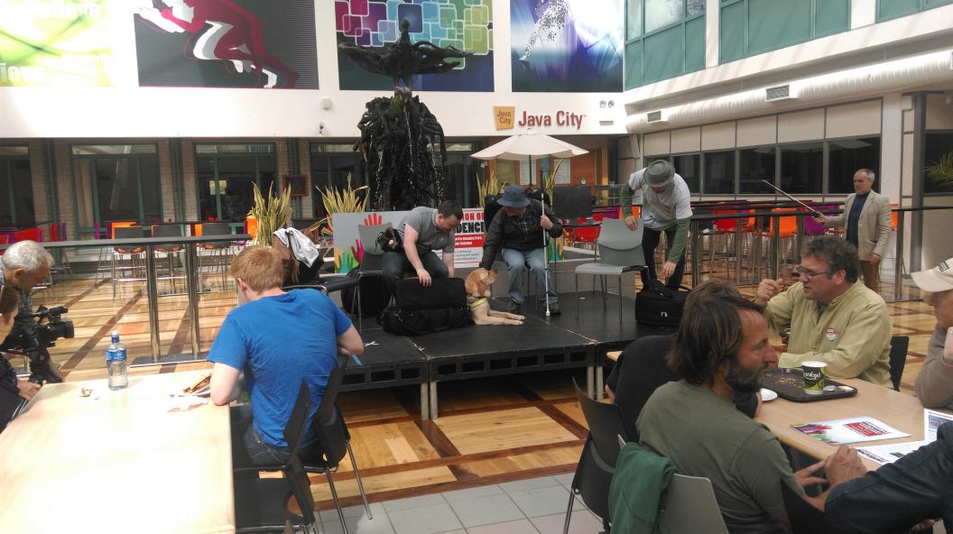 the_AT_network's tweet image. How cool is this? Band setting up in the Food Court to get things going - dancing shoes at the ready! #FirstAssembly