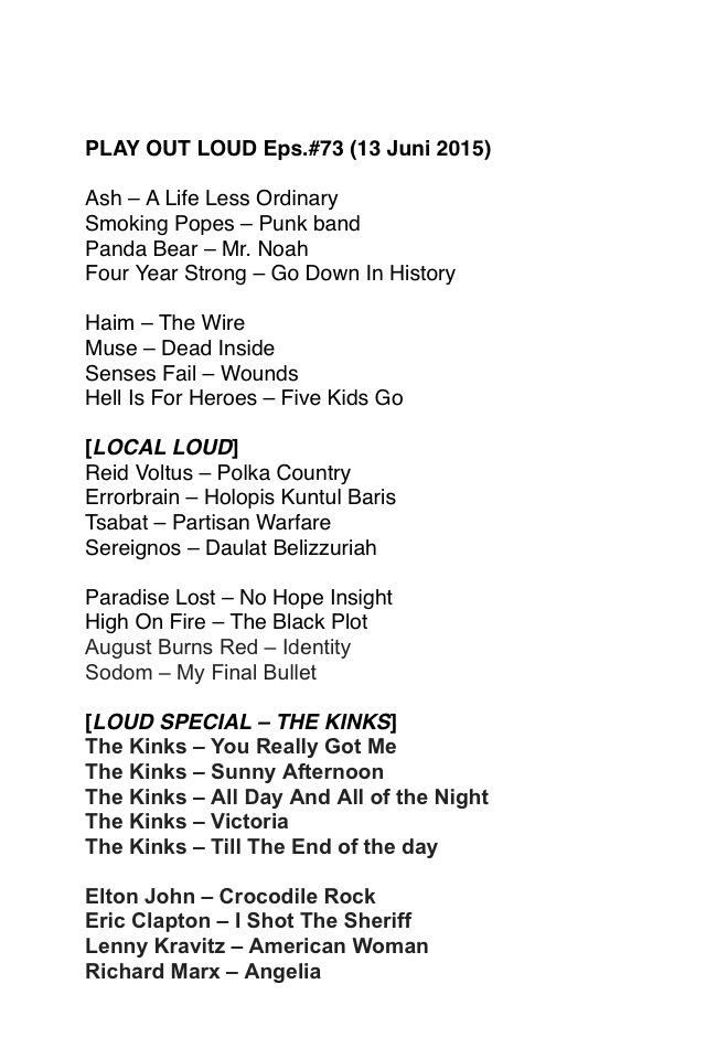 Playlist Eps.73 #PlayOutLoud the Loudest program on <a href="/975PLAYFM/">975PLAYFM PALEMBANG</a> jam9-11 malam ini. Stream is.gd/975playfm