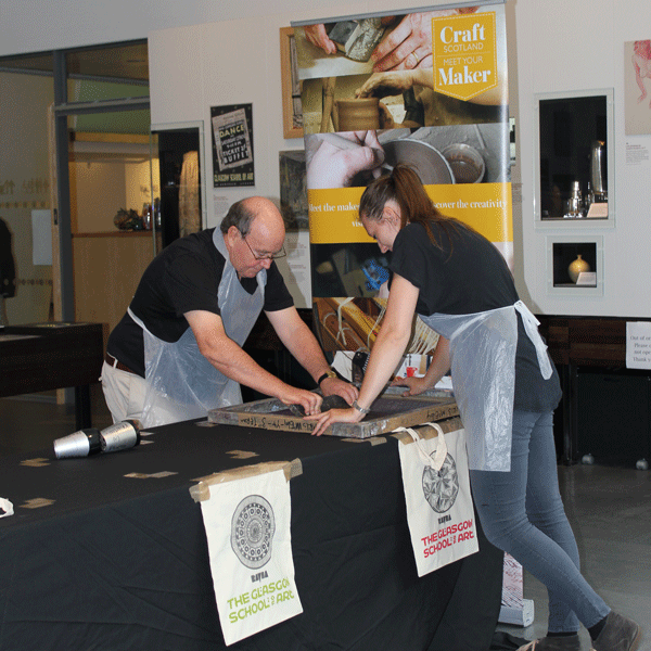 Screen print a limited edition design book bag with <a href="/GSofA/">The Glasgow School of Art</a> textiles graduates <a href="/info_rayha/">RAYHA</a> - until 4.30pm today!