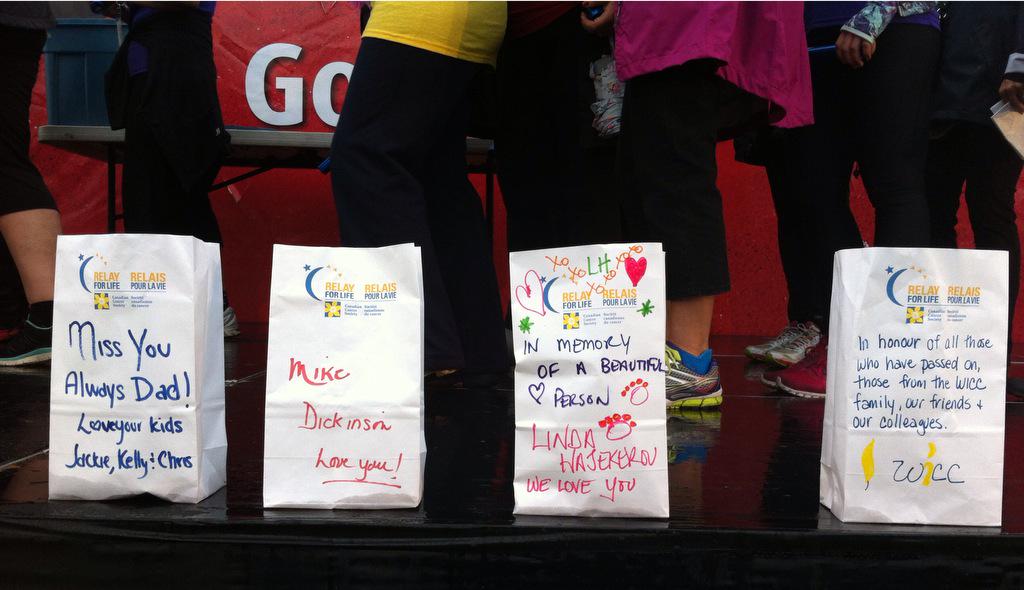 InsuranceCanuk's tweet photo. Touching heartfelt messages to the loved ones we have lost to cancer. 
2015 #RelayForLife @CdnCancerTO @WICCOntario http://t.co/Y9dFYBVr4W