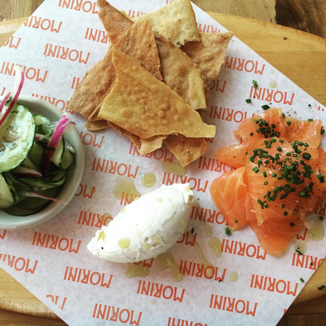 Our Brunch Special today is house-cured Gravlox, w/ Crème Fraîche, Fennel Pollen Crackers, & Cucumber/Red Onion Salad