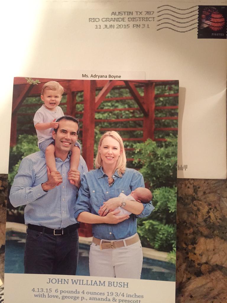 AdryanaAldeen's tweet photo. Gracias!  Love the announcement of Jack, son of my friend, #Texas Land Commissioner @georgepbush &amp; @AmandaLeighBush http://t.co/oSwZQL2JyG