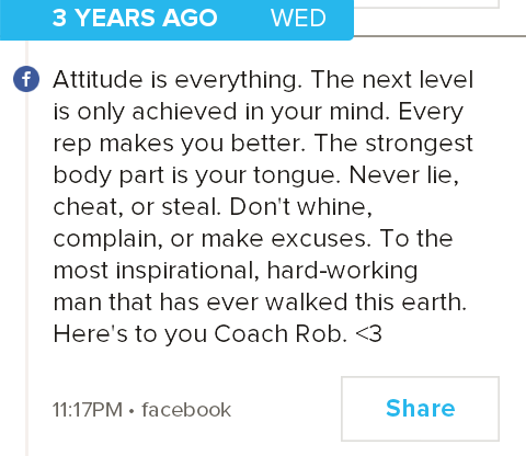 JeanaGondek's tweet photo. Wow Ironically ran a 5k race today not knowing the date. Can't believe it's already been 3 years #PTTOMB #RIPCoachRob http://t.co/vF4tJcXuPp