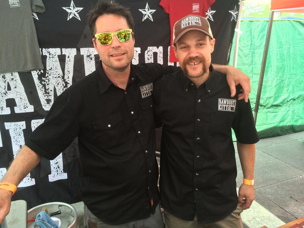 MuskokaRegion's tweet image. Sean Norris and Sam Corbeil of @sawdustcitybeer #Gravenhurst at #SessionTO craft wine and beer festival #Toronto