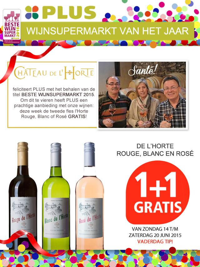 Château de l'Horte feliciteert <a href="/plussupermarkt/">PLUS Supermarkt</a> met het behalen van de titel #bestewijnsupermarkt!