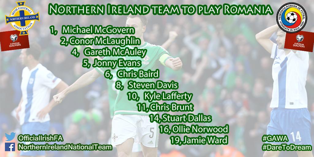 IrishFA's tweet image. Here's the Northern Ireland team to play Romania!
#DareToDream  #GAWA  #NIRvROM