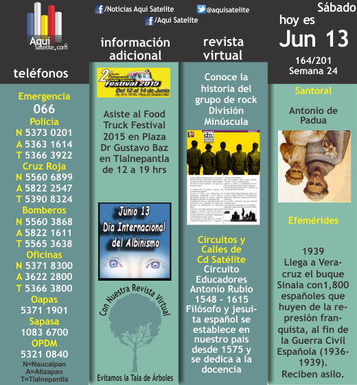 Aquí Satélite al día...13/jun
Disfruta el Food Truck Festival <a href="/foodtrucksmx/">FoodTrucksMx</a> @elchefgourmet @IgnicoMx <a href="/SolobinoFT/">Solobino</a>