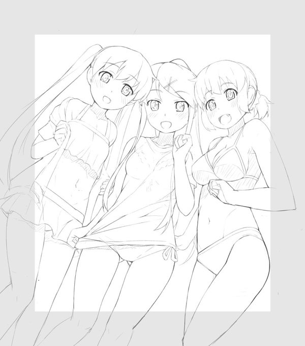 今週配信のきんモザが水着回だったのでちょっと落書き。カレンのあの水着姿には前かがみですぞ。 