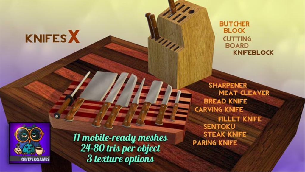 TeaOwls's tweet image. gumroad.com/l/knifesx Celebrating my knife set going on sale! #3dart #kitchenassets #party #3dassets #indiedev