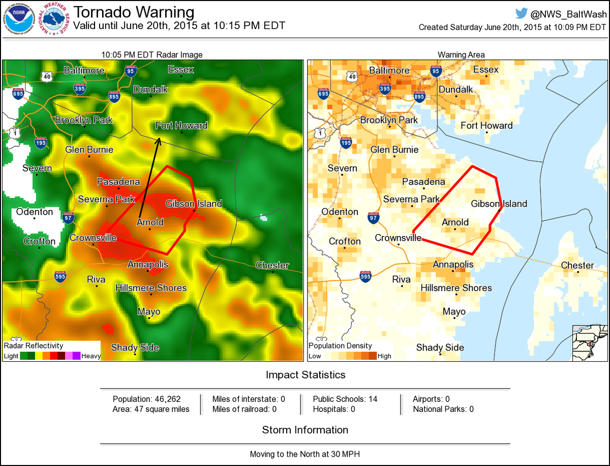 Tornado Warning including Arnold MD, Belvedere Heights MD, Cape Arthur