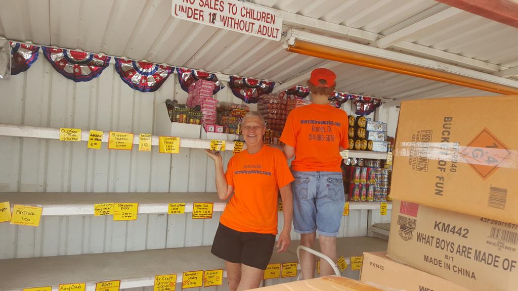 BurchFireworks's tweet photo. Colette and Tracy stocking the "kiddie building".#hardestworkers http://t.co/w3dSKnH3nt