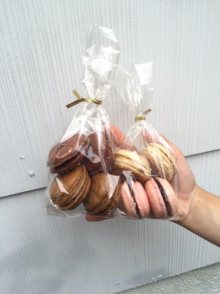 Chocolate, café, salted caramel, and raspberry macaroons from La Tulipe bakery in mount kisco, NY. #Macaroon #Food