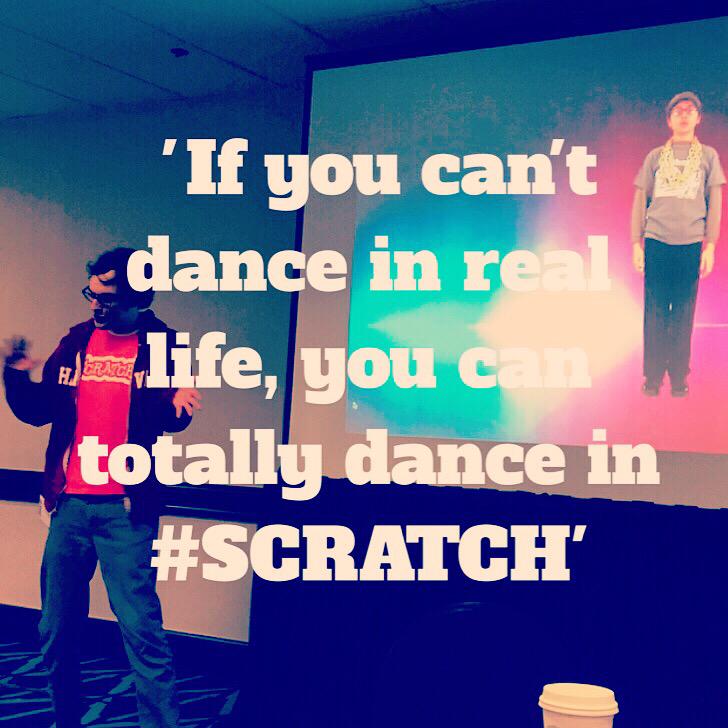 imagination's tweet image. Sage advice from @speakkVisually at @scratch @progressivearts #hiphop #scratch workshop at #DML2015. So much fun!