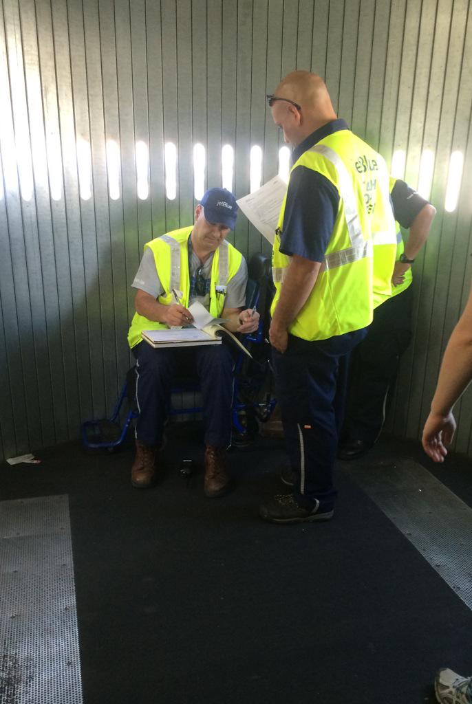 tjholmes's tweet image. Now, it's up to these 3 guys. Can't leave until they finish maintenance paperwork.  #travelfun #twopens