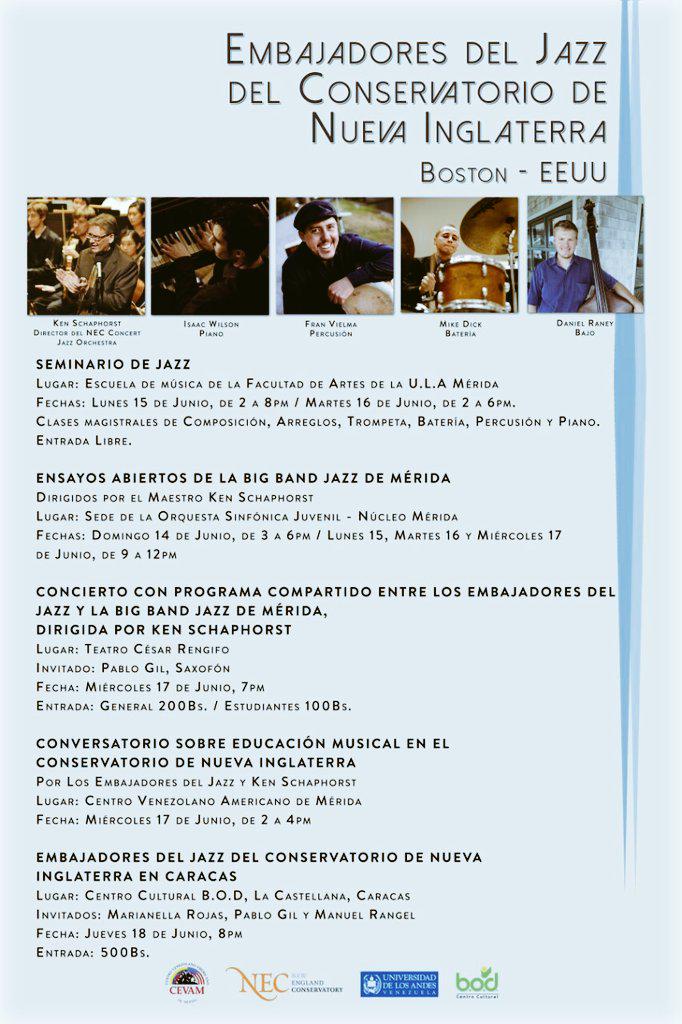 Los embajadores del jazz llegan a Mérida. A partir de este lunes 15J talleres, Master class y mas!